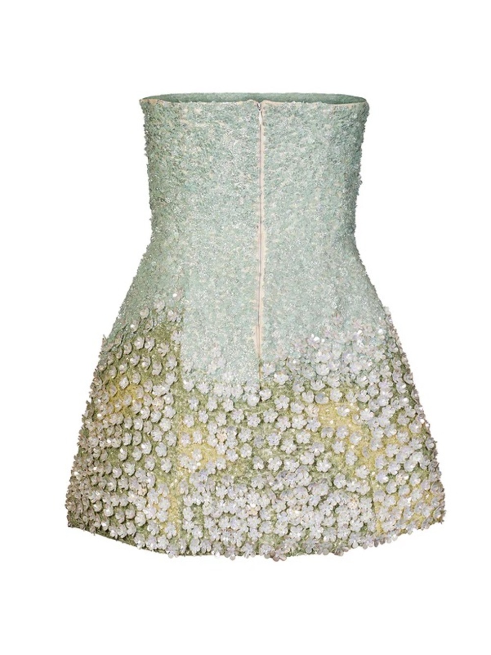 Strapless Aqua Floral Appliqué Mini Dress - Picture 4 of 14